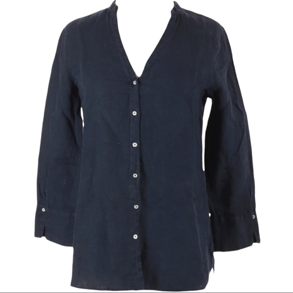 Zara 100% Linen Lagenlook Blue Button Down Top XS - Picture 1 of 7